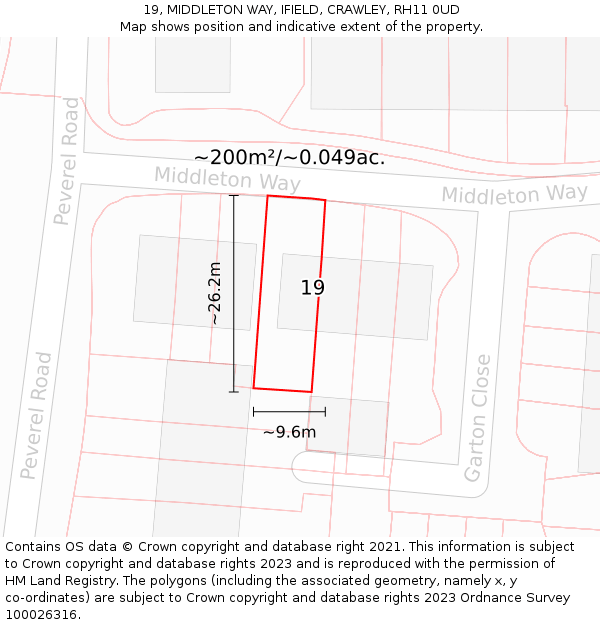19, MIDDLETON WAY, IFIELD, CRAWLEY, RH11 0UD: Plot and title map