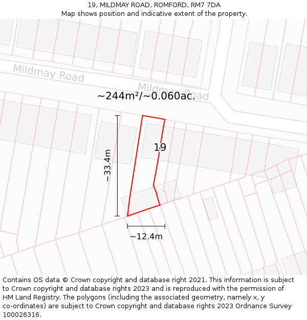 19, MILDMAY ROAD, ROMFORD, RM7 7DA: Plot and title map