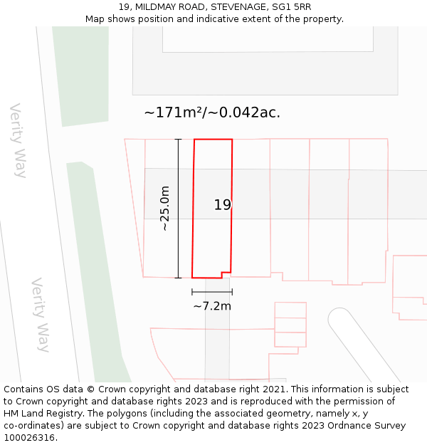 19, MILDMAY ROAD, STEVENAGE, SG1 5RR: Plot and title map