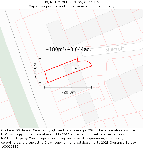 19, MILL CROFT, NESTON, CH64 3TN: Plot and title map