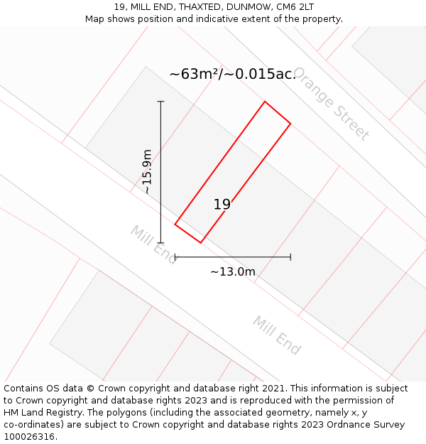19, MILL END, THAXTED, DUNMOW, CM6 2LT: Plot and title map