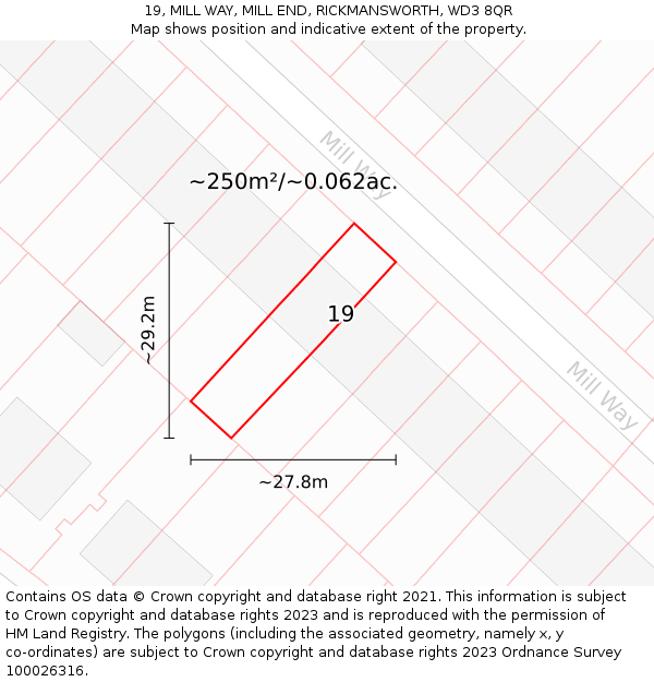 19, MILL WAY, MILL END, RICKMANSWORTH, WD3 8QR: Plot and title map