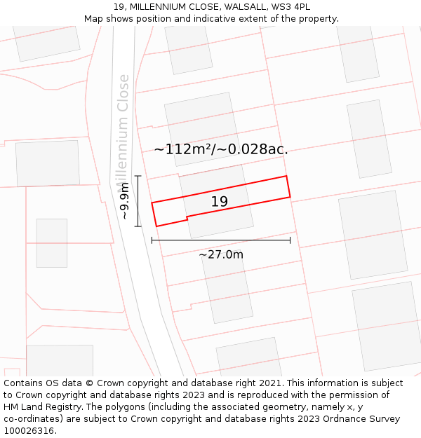 19, MILLENNIUM CLOSE, WALSALL, WS3 4PL: Plot and title map