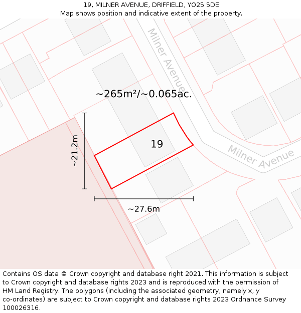 19, MILNER AVENUE, DRIFFIELD, YO25 5DE: Plot and title map