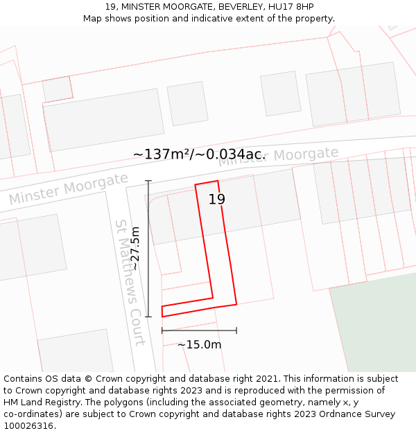 19, MINSTER MOORGATE, BEVERLEY, HU17 8HP: Plot and title map