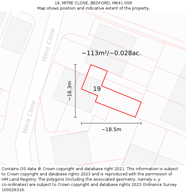 19, MITRE CLOSE, BEDFORD, MK41 0SR: Plot and title map