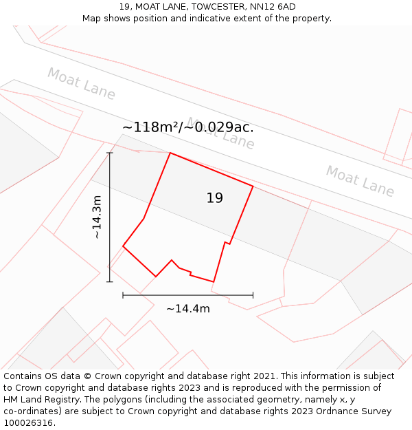 19, MOAT LANE, TOWCESTER, NN12 6AD: Plot and title map