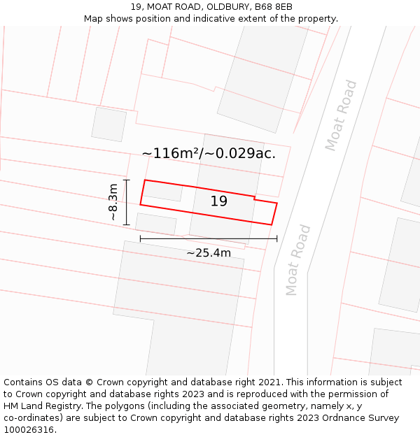 19, MOAT ROAD, OLDBURY, B68 8EB: Plot and title map
