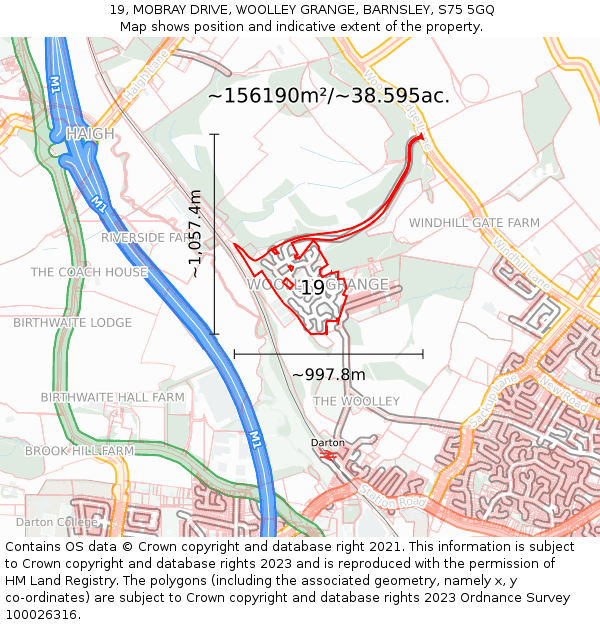 19, MOBRAY DRIVE, WOOLLEY GRANGE, BARNSLEY, S75 5GQ: Plot and title map