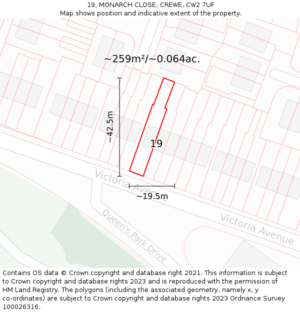 19, MONARCH CLOSE, CREWE, CW2 7UF: Plot and title map