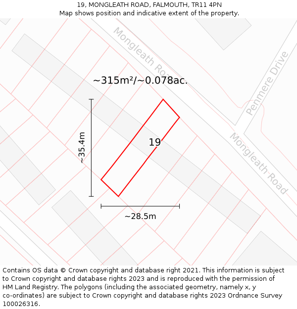 19, MONGLEATH ROAD, FALMOUTH, TR11 4PN: Plot and title map