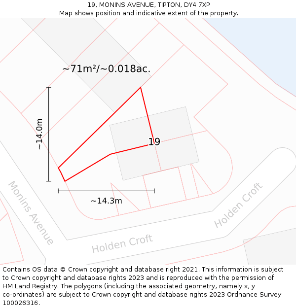 19, MONINS AVENUE, TIPTON, DY4 7XP: Plot and title map