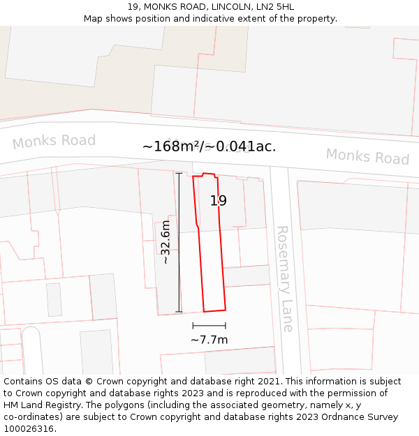 19, MONKS ROAD, LINCOLN, LN2 5HL: Plot and title map