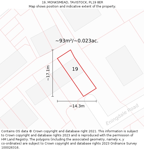 19, MONKSMEAD, TAVISTOCK, PL19 8ER: Plot and title map