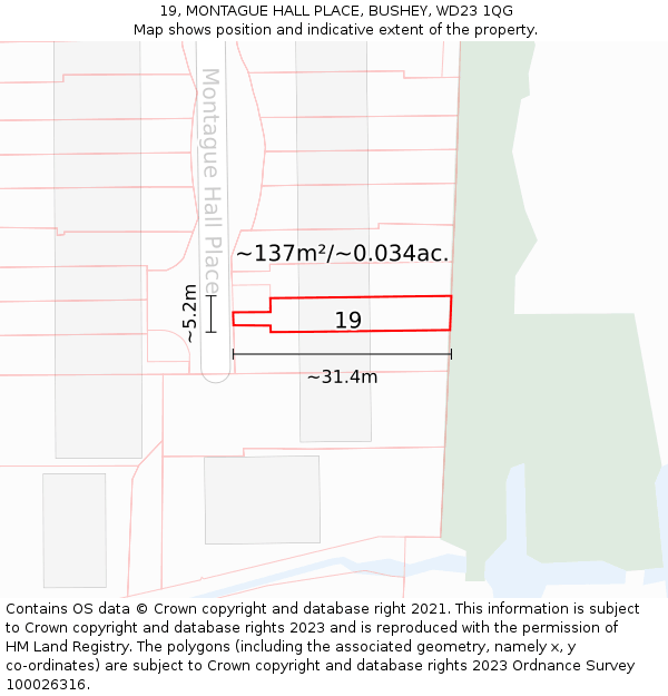 19, MONTAGUE HALL PLACE, BUSHEY, WD23 1QG: Plot and title map