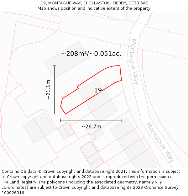 19, MONTAGUE WAY, CHELLASTON, DERBY, DE73 5AS: Plot and title map