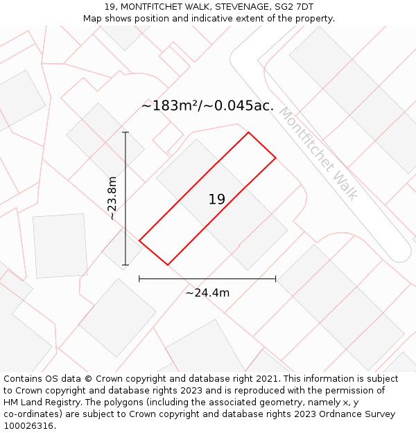 19, MONTFITCHET WALK, STEVENAGE, SG2 7DT: Plot and title map