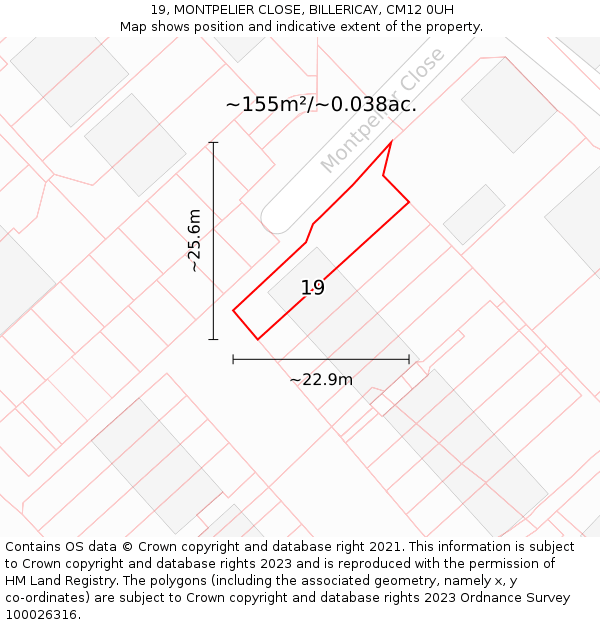 19, MONTPELIER CLOSE, BILLERICAY, CM12 0UH: Plot and title map