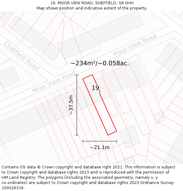 19, MOOR VIEW ROAD, SHEFFIELD, S8 0HH: Plot and title map