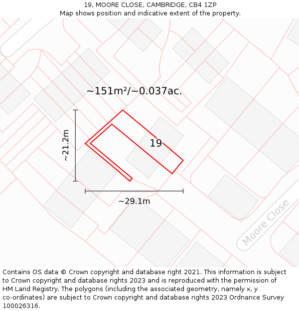 19, MOORE CLOSE, CAMBRIDGE, CB4 1ZP: Plot and title map