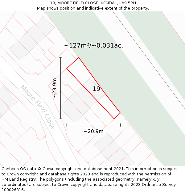 19, MOORE FIELD CLOSE, KENDAL, LA9 5PH: Plot and title map