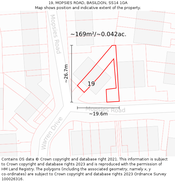 19, MOPSIES ROAD, BASILDON, SS14 1GA: Plot and title map