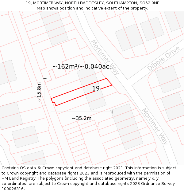 19, MORTIMER WAY, NORTH BADDESLEY, SOUTHAMPTON, SO52 9NE: Plot and title map