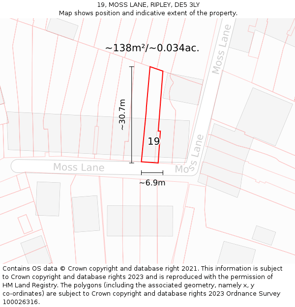19, MOSS LANE, RIPLEY, DE5 3LY: Plot and title map