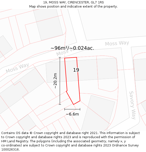 19, MOSS WAY, CIRENCESTER, GL7 1RS: Plot and title map