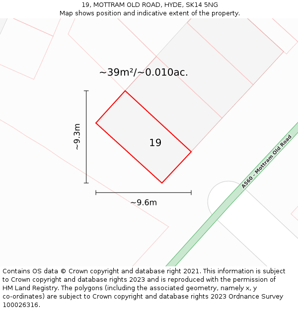 19, MOTTRAM OLD ROAD, HYDE, SK14 5NG: Plot and title map
