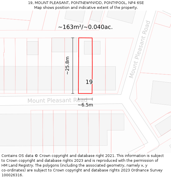 19, MOUNT PLEASANT, PONTNEWYNYDD, PONTYPOOL, NP4 6SE: Plot and title map