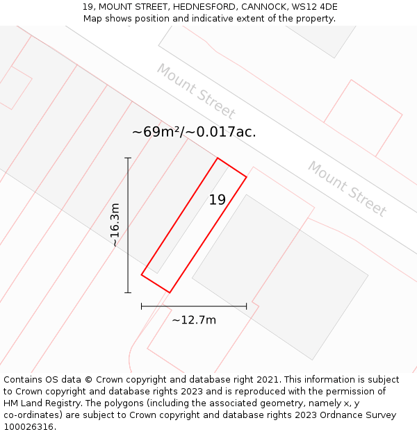 19, MOUNT STREET, HEDNESFORD, CANNOCK, WS12 4DE: Plot and title map