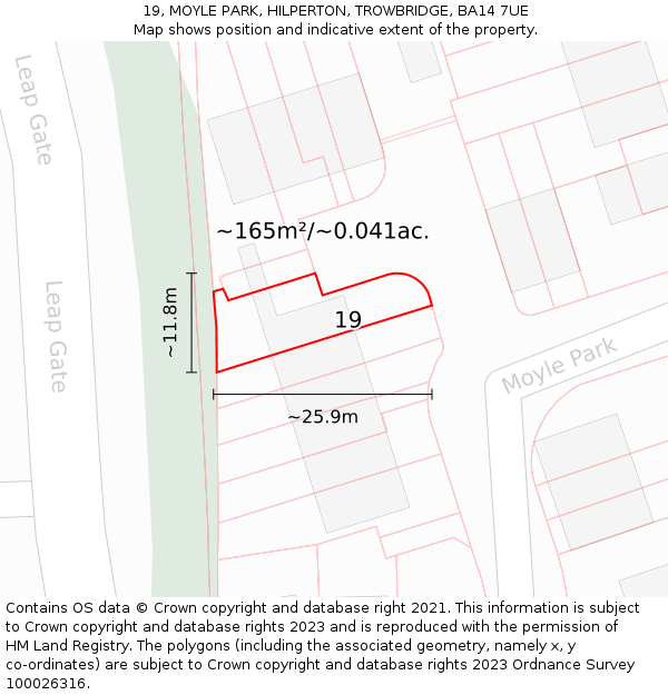 19, MOYLE PARK, HILPERTON, TROWBRIDGE, BA14 7UE: Plot and title map
