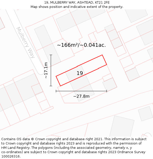 19, MULBERRY WAY, ASHTEAD, KT21 2FE: Plot and title map
