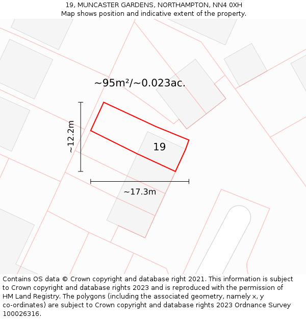 19, MUNCASTER GARDENS, NORTHAMPTON, NN4 0XH: Plot and title map