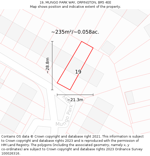19, MUNGO PARK WAY, ORPINGTON, BR5 4EE: Plot and title map