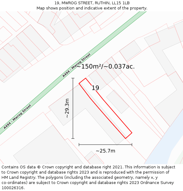 19, MWROG STREET, RUTHIN, LL15 1LB: Plot and title map