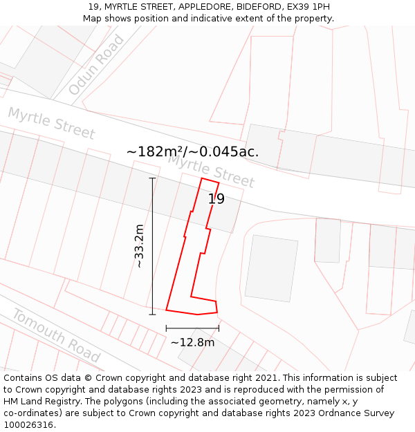 19, MYRTLE STREET, APPLEDORE, BIDEFORD, EX39 1PH: Plot and title map