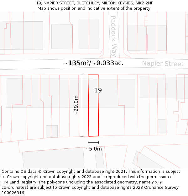 19, NAPIER STREET, BLETCHLEY, MILTON KEYNES, MK2 2NF: Plot and title map