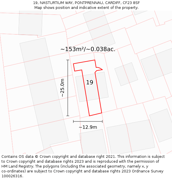 19, NASTURTIUM WAY, PONTPRENNAU, CARDIFF, CF23 8SF: Plot and title map