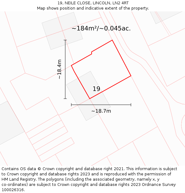 19, NEILE CLOSE, LINCOLN, LN2 4RT: Plot and title map
