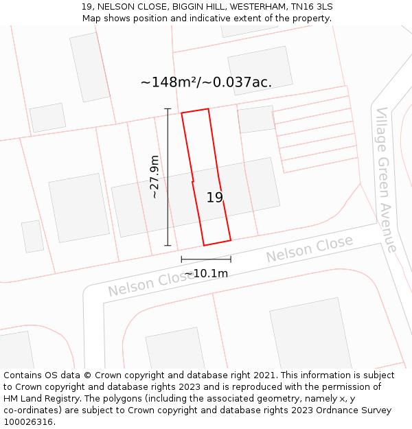 19, NELSON CLOSE, BIGGIN HILL, WESTERHAM, TN16 3LS: Plot and title map