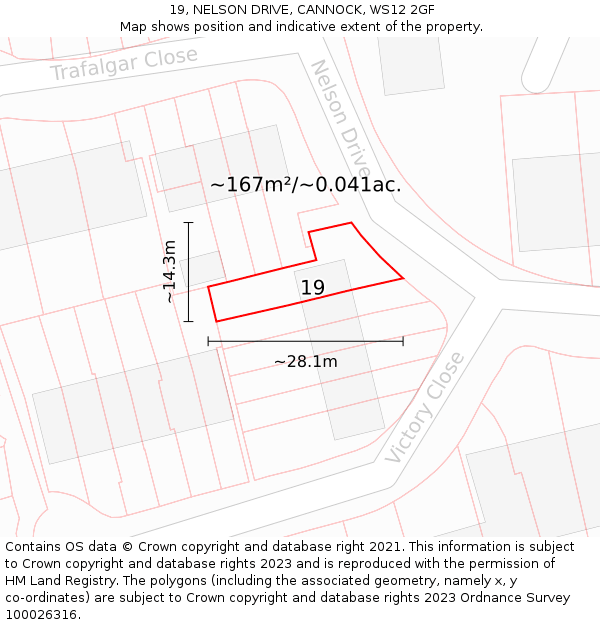 19, NELSON DRIVE, CANNOCK, WS12 2GF: Plot and title map