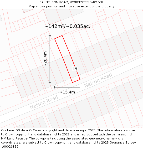 19, NELSON ROAD, WORCESTER, WR2 5BL: Plot and title map
