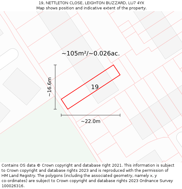 19, NETTLETON CLOSE, LEIGHTON BUZZARD, LU7 4YX: Plot and title map