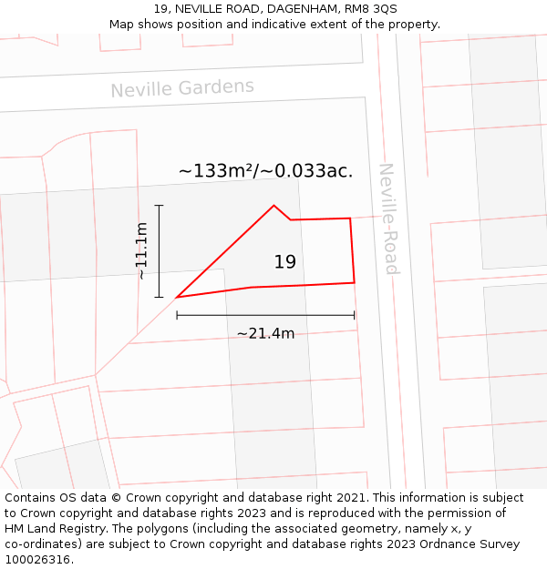 19, NEVILLE ROAD, DAGENHAM, RM8 3QS: Plot and title map