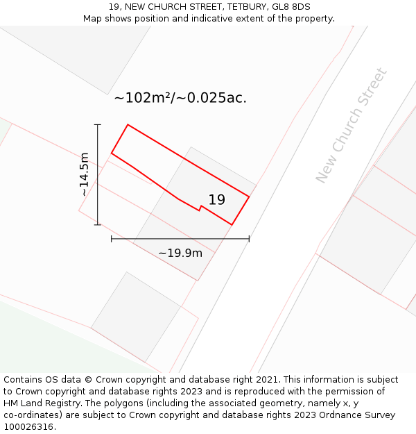 19, NEW CHURCH STREET, TETBURY, GL8 8DS: Plot and title map