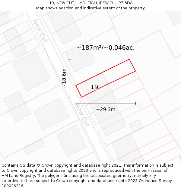 19, NEW CUT, HADLEIGH, IPSWICH, IP7 5DA: Plot and title map