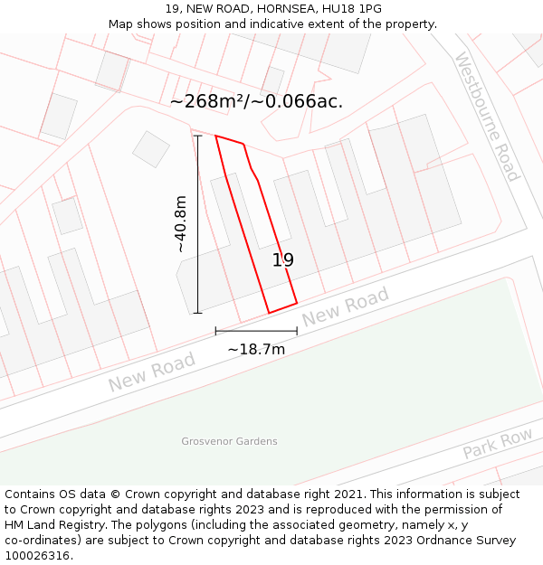 19, NEW ROAD, HORNSEA, HU18 1PG: Plot and title map