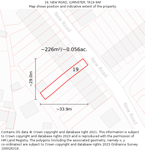 19, NEW ROAD, ILMINSTER, TA19 9AF: Plot and title map